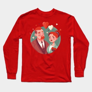 Oil portrait of red haired couple. Valentines day Long Sleeve T-Shirt